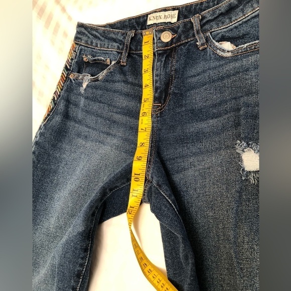 Knox Rose Midrise Straight Leg Blue Cotton Embroidered Side Striped Jeans Size 4 - Picture 13 of 16